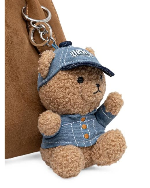 DKNY Brown Amelie Bear-Charm Suede Tote Bag