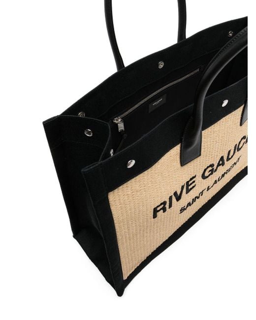Saint Laurent Black Rive Gauche Straw Tote Bag