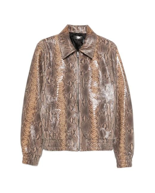 Amiri Brown Zip-Up Leather Jacket for men