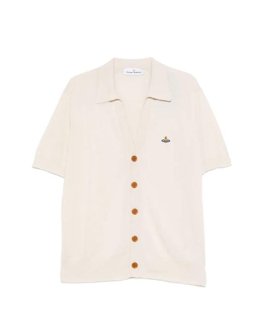 Vivienne Westwood White Button-Fastening Logo-Embroidered Polo Cardigan for men