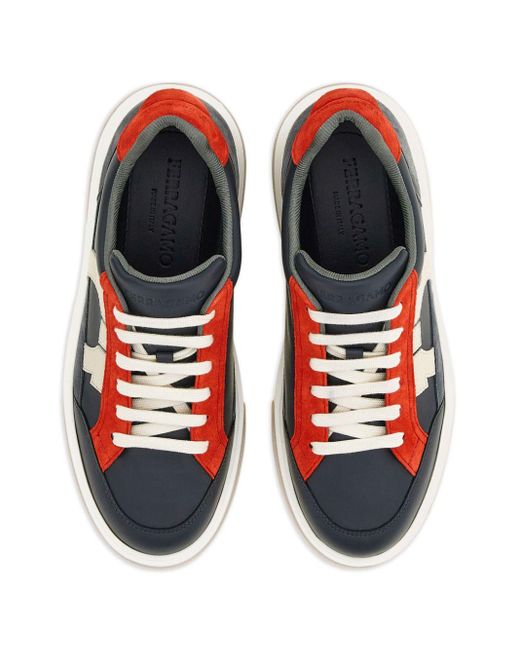 Ferragamo Red Gancini Hook Low-Top Leather Sneakers for men