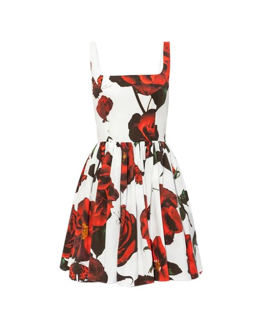 McQueen Rose Print Flared Mini Dress