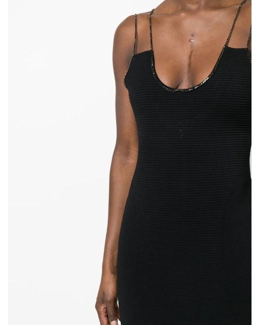 Hervé Léger Black Ottoman Crystal-Chain Embellished Midi Dress