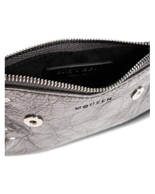 McQueen Gray Crinkled-Leather Keychain Pouch
