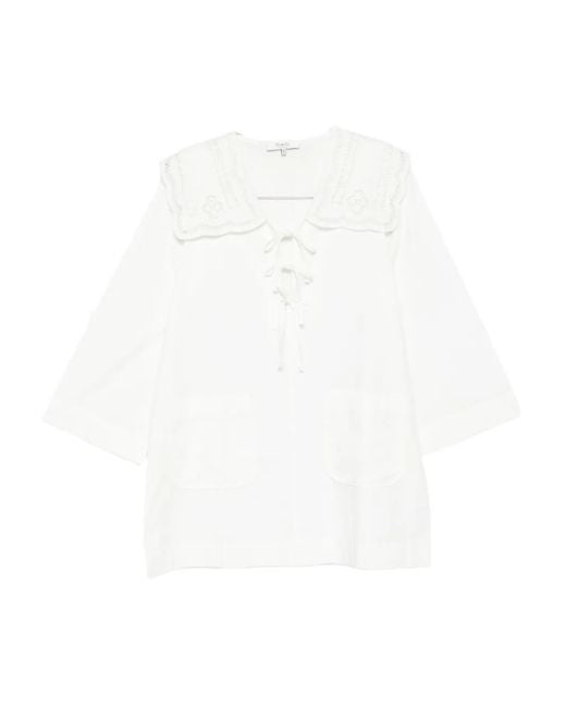 Vestido con cuello de encaje Sea de color White