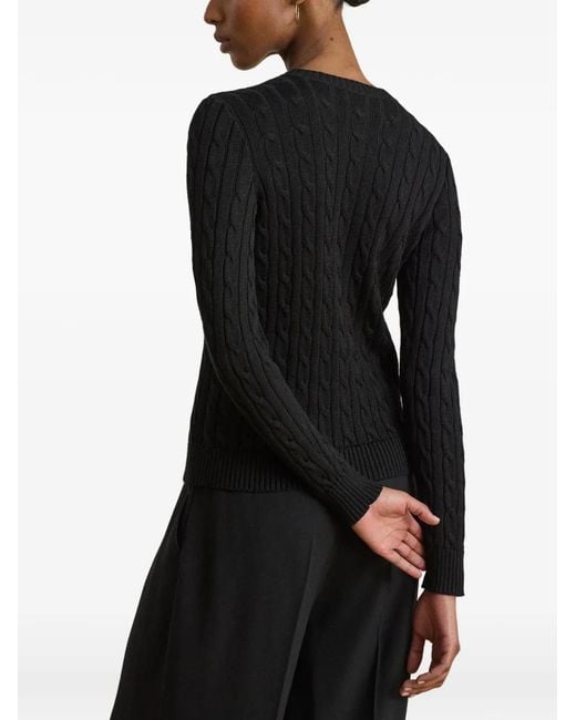 Ralph Lauren Black Cable-Knit Embroidered-Logo Cardigan