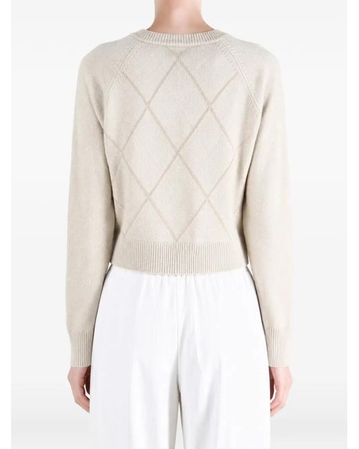 Margaret Howell White Argyle Raglan-Sleeve Sweater