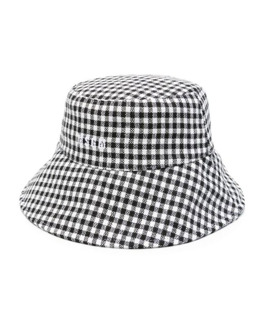 MSGM White Logo-embroidered Gingham Bucket Hat