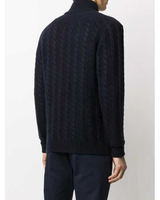 N.Peal Cashmere Blue Long Sleeve Cable Knit Sweater for men