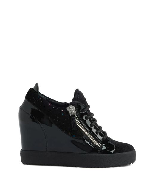 Giuseppe Zanotti Black Addy Wedge Glitter-Panel Sneakers