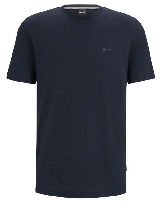 Boss Blue Logo-Print Cotton T-Shirt for men