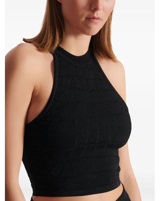 Balmain Black Halterneck Crocodile-Effect Top