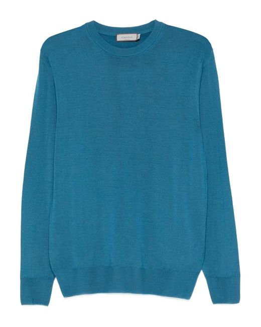 Canali Blue Crew-Neck Wool Sweater for men