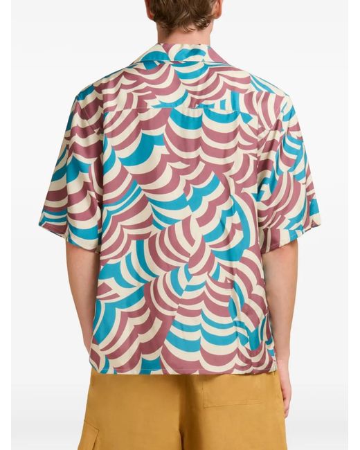 Marni White Contrast-Print Bowling Shirt for men