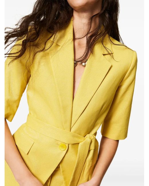 Twinset Yellow Blazer Ceinturé À Manches Courtes