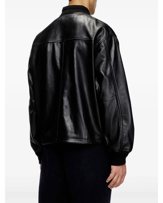 DIESEL Black Leather Biker Jacket For for men