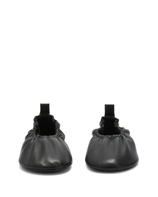 Jil Sander Black Gathered-Detail Leather Ballerina Shoes