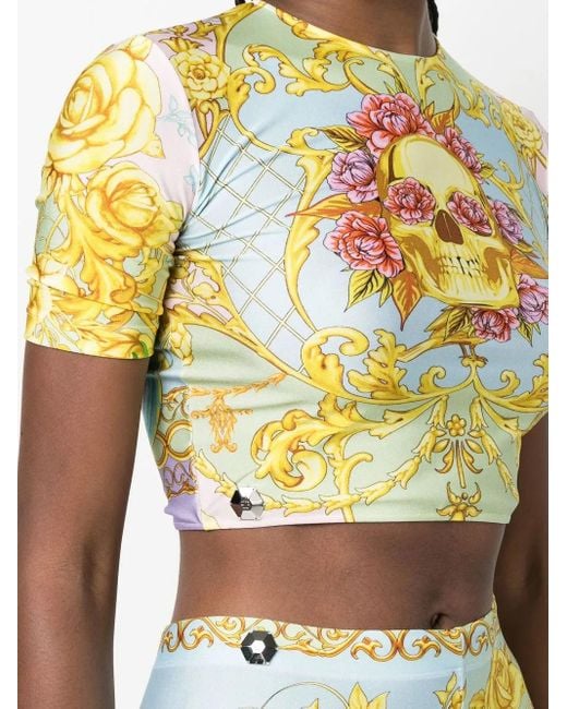 Philipp Plein Green Baroque-Print Crop-Top
