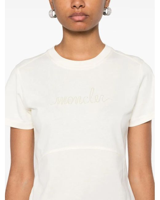 Moncler White Logo-Embroidered Cotton T-Shirt