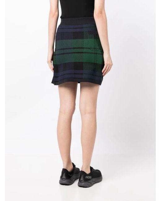 PEARLY GATES Green Logo-Tape Plaid Knitted Skirt