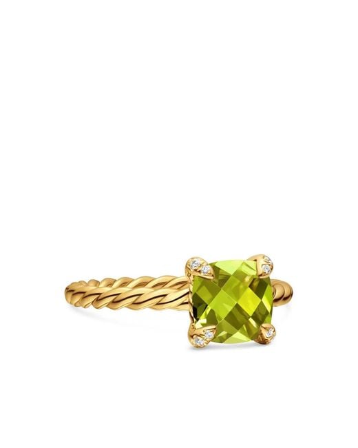 David Yurman Yellow 18K Chatelaine Peridot Ring