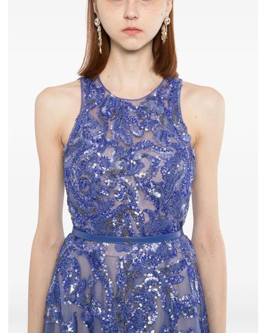 Saiid Kobeisy Purple Embroidered Tulle Long Dress