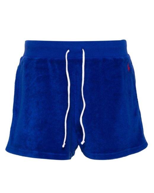 Polo Ralph Lauren Blue Pony-embroidered Towelling Mini Shorts