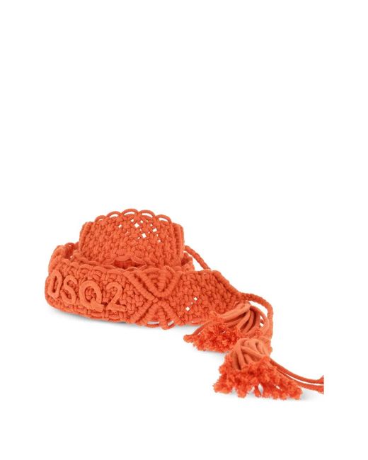 DSquared² Red Macramé Tassel Belt