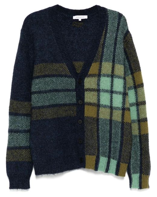 Maison Kitsuné Blue Checked Intarsia Cardigan for men