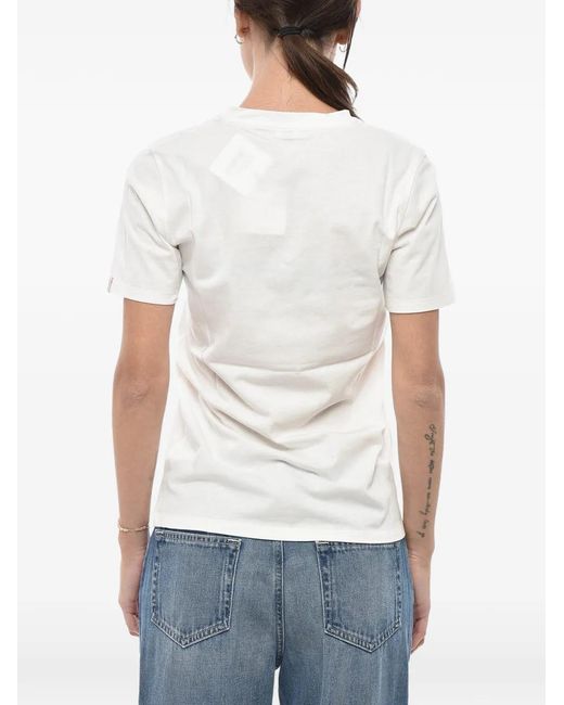 Ines De La Fressange Paris White Logo-Print V-Neck T-Shirt