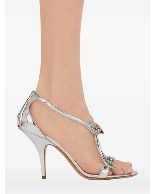 Ferragamo White Flower-Motif Crystal-Embellished Sandals