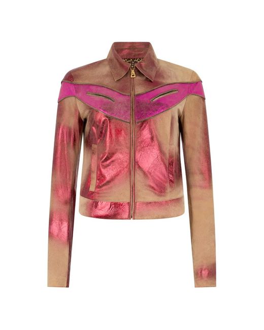 Roberto Cavalli Red Metallic-Finish Leather Jacket