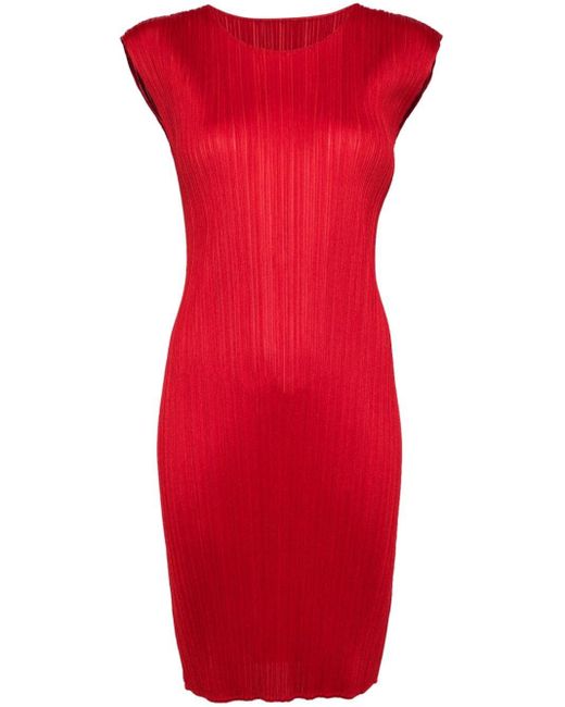 Pleats Please Issey Miyake Red Plissé-effect Round-neck Dress