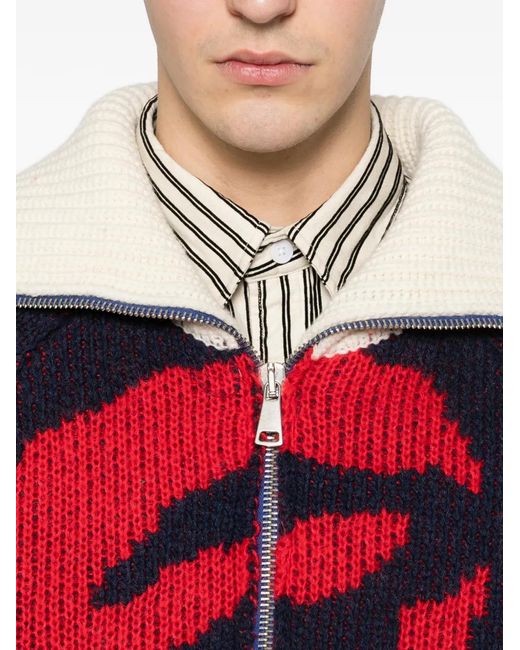 Charles Jeffrey Red Knitted Zip Puffer Jacket