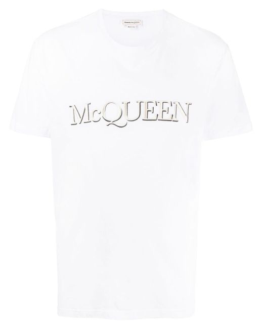Logo-embroidered cotton T-shirt Alexander McQueen de hombre de color White