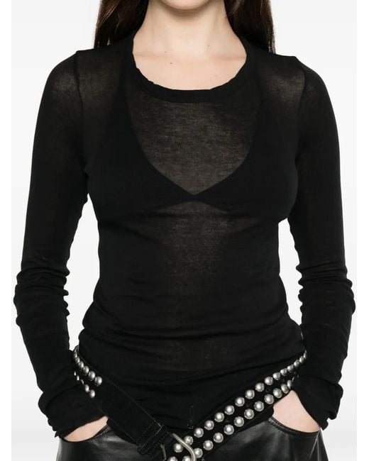 Rick Owens Black Ribbed Long-Sleeve T-Shirt