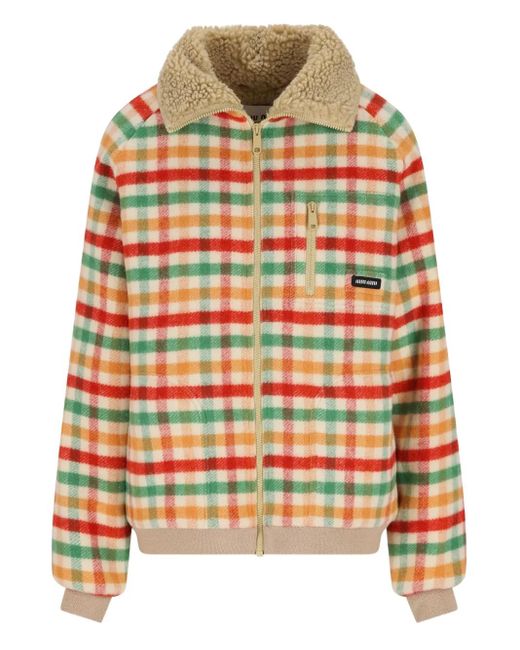 Miu Miu Natural Check-Pattern Fleece Jacket