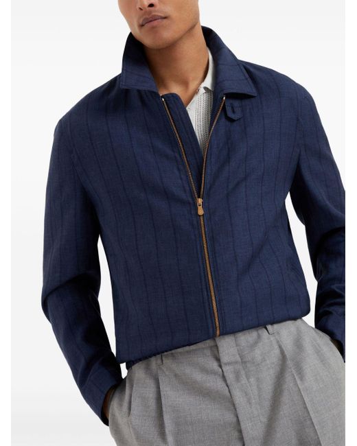 Veste zippée à rayures Brunello Cucinelli pour homme en coloris Blue