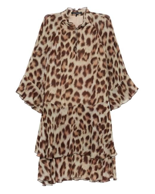 Luisa Cerano Midi-Jurk Met Luipaardprint in het Natural