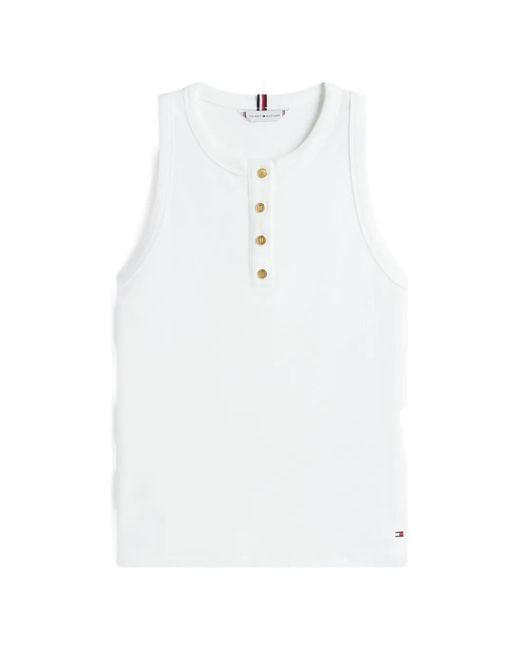 Tommy Hilfiger White Ribbed Henley Top