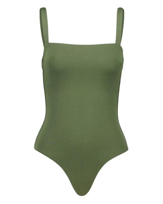 Matteau Green Crinkle Square-Neck Swimsuit