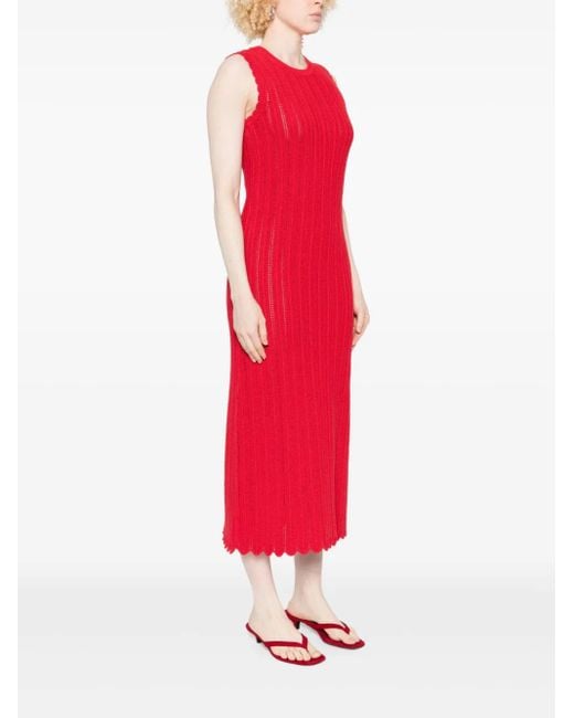 Altuzarra Red Scalloped-Trim Midi Dress