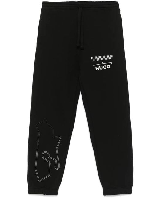 HUGO Black Logo-Print Track Pants for men
