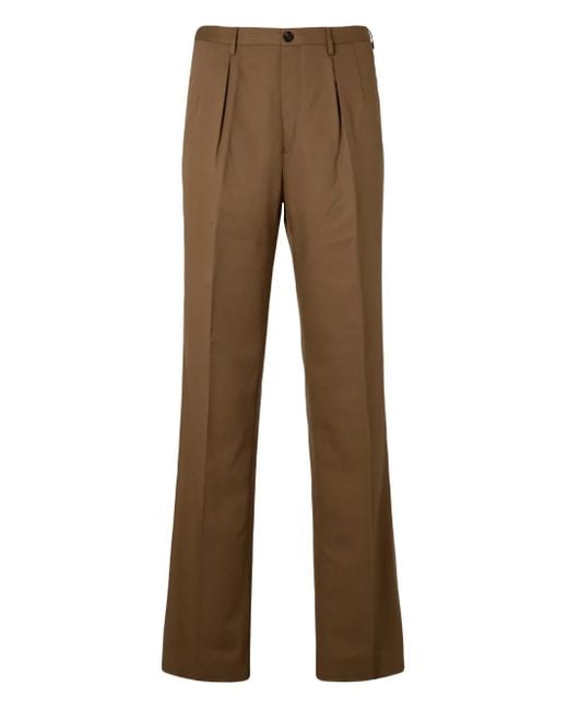 Slowear Brown Pleated Cotton-Blend Trousers for men