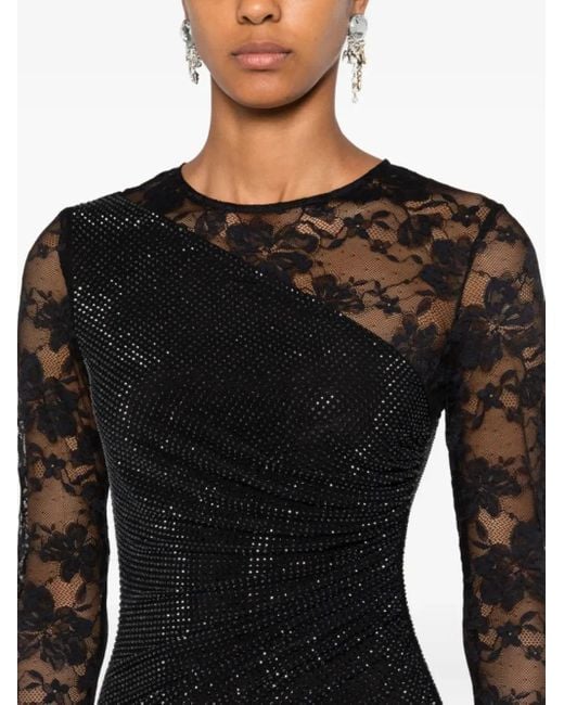 Robe Ornée De Strass À Manches Longues Self-Portrait en coloris Black