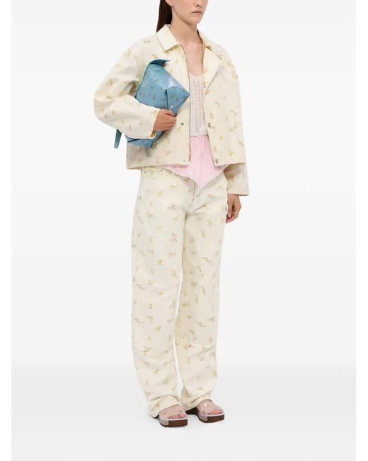 MSGM White Floral Denim Jacket