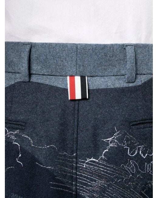 Thom Browne Blue Contrasting-Stitch Detail Midi Skirt