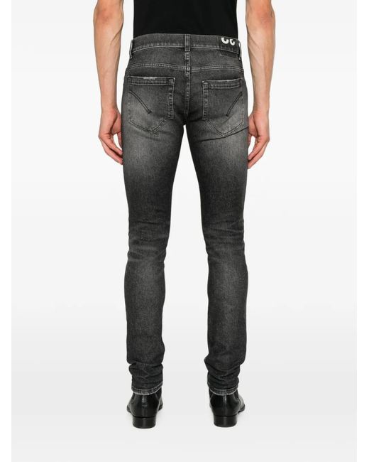 Dondup Gray Distressed-Finish Faded-Effect Jeans for men