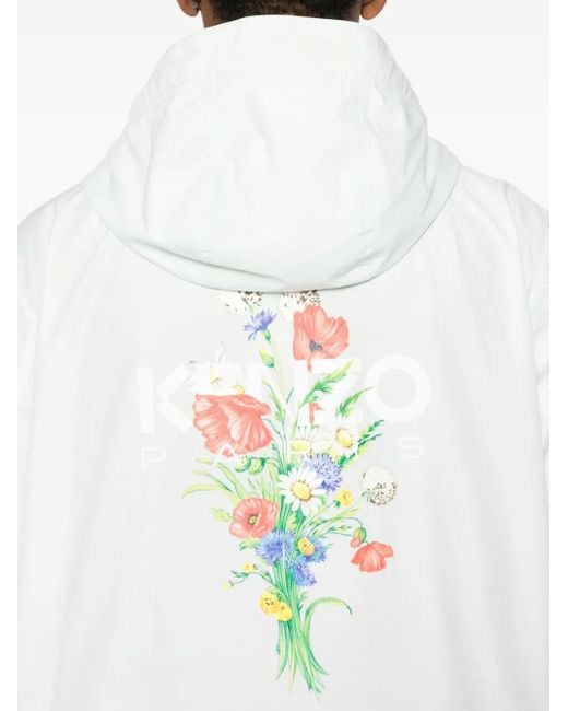 Giacca A Fiori Con Cappuccio di KENZO in White da Uomo