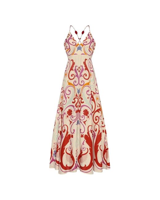 Carolina K White Star Bead-Embellished Fileteado-Print Maxi Dress